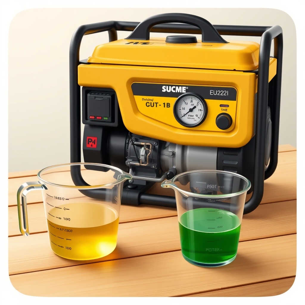 <A clean photorealistic illustration of a generator with a fuel gauge and a timer on a woo