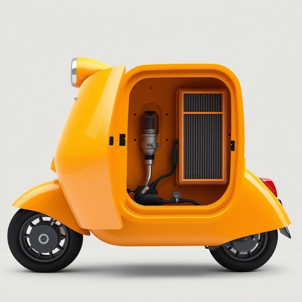 <clean photorealistic photo/illustration of Jenerasyon EU22i with its side panel open