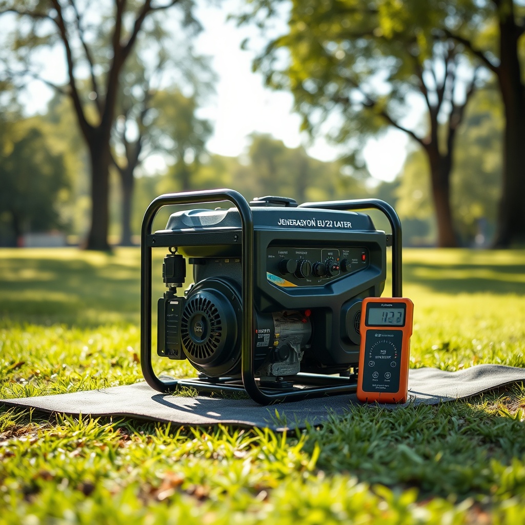 A Jenerasyon EU22i generator placed on a rubber mat on grass