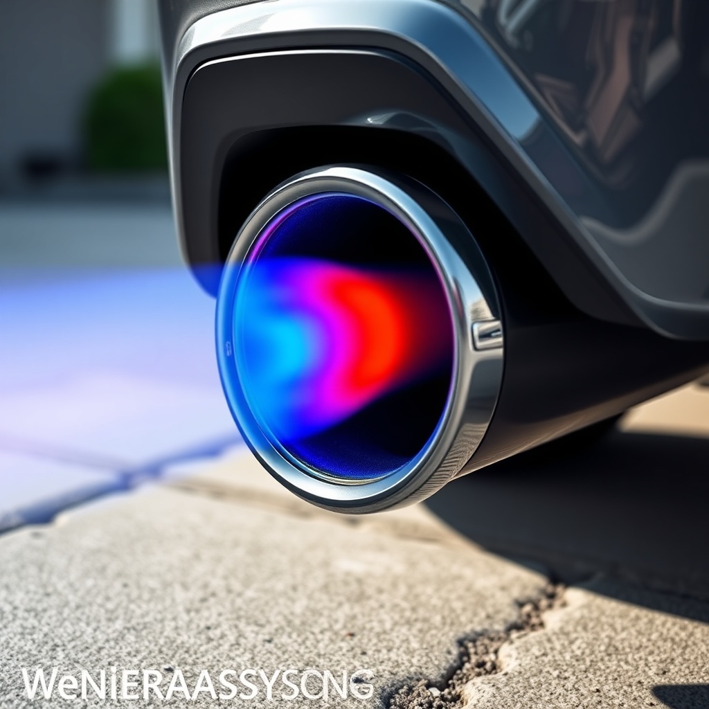 Photorealistic macro shot of Jenerasyon EU22i exhaust pipe with a thermal camera overlay s