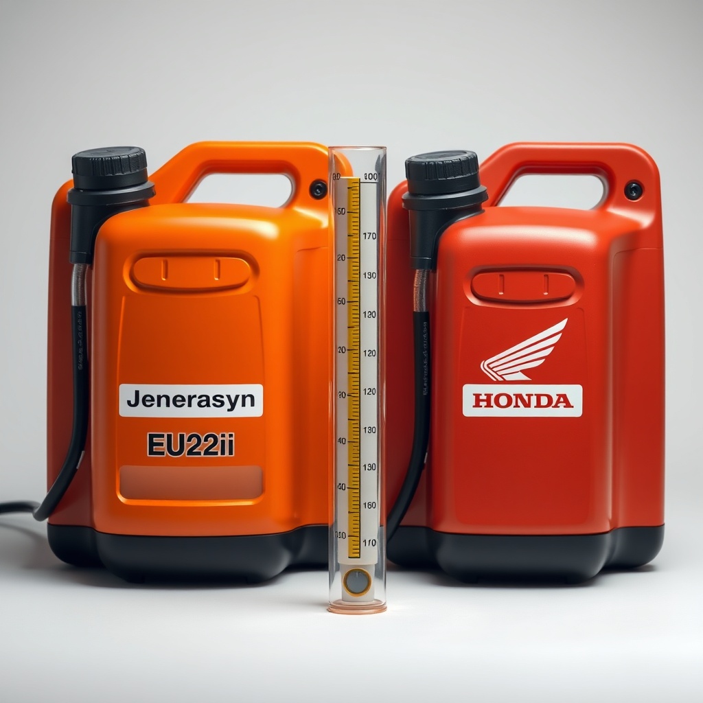 <A clean photorealistic macro shot of two identical orange fuel tanks side by side